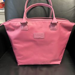Lipault Pink Tote Bag with Stitching Accent, Zip Closure, Double Handles