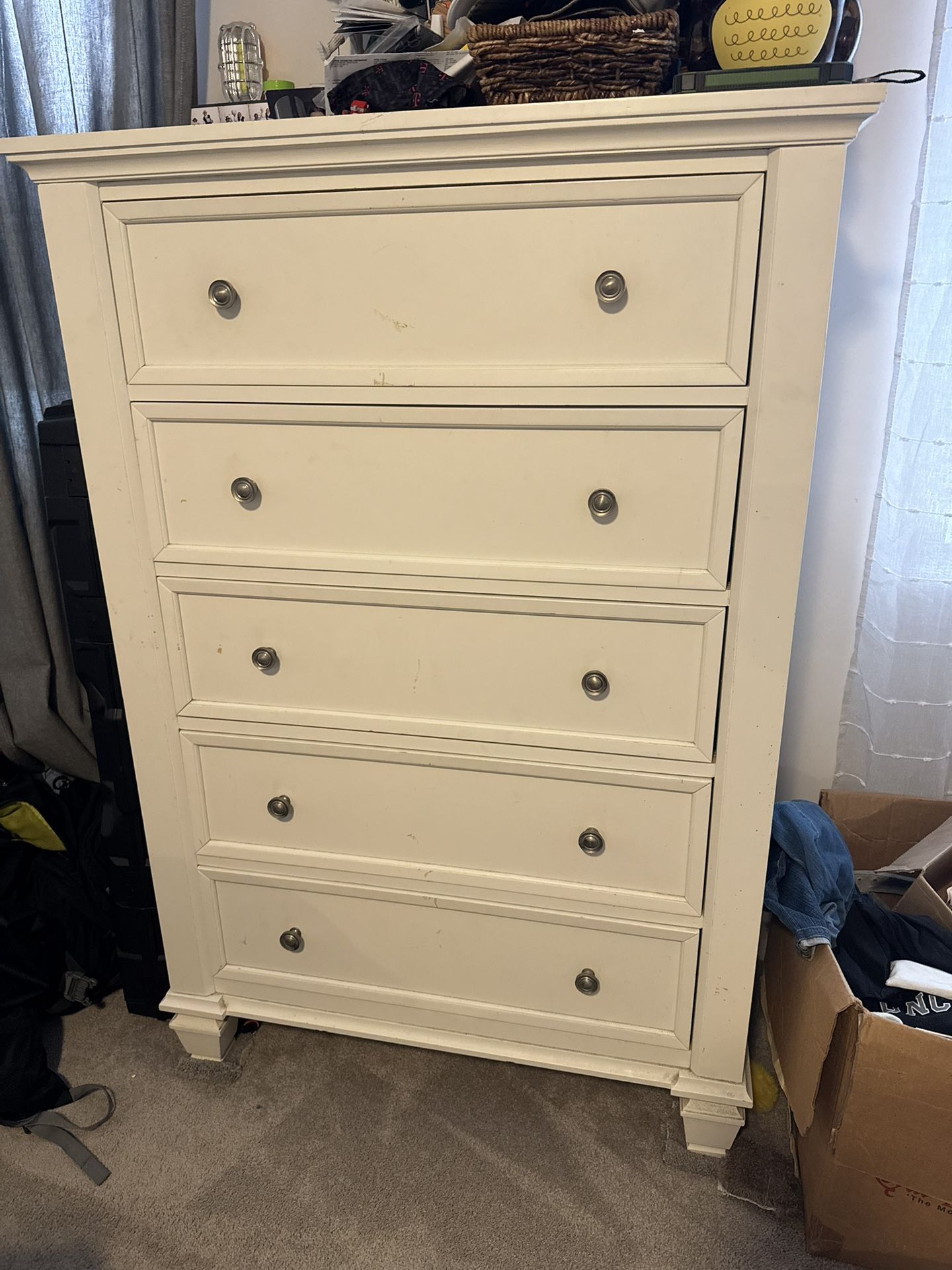White 5 Drawer Tall Dresser