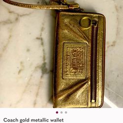 Gold Metallic Coach Wallet Wristlet