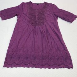 22W Purple 3/4 Sleeve Roman's Doily Lace Embroidered Swingy Swing Dress RN88842
