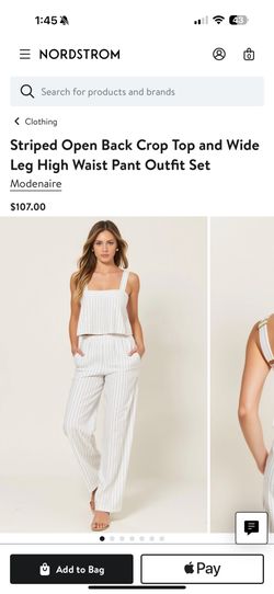 Striped Open Back Crop Top and Wide Leg High Waist Pant Outfit Set