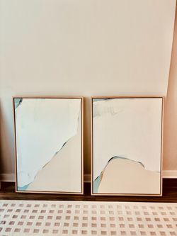 Beautiful Pair of Large Framed Abstract Canvas Art