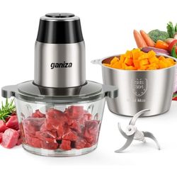 Food Processors, Electric Food Chopper with Meat Grinder & Vegetable Chopper - 2 Bowls (8 Cup+8 Cup) with Powerful 450W Copper Motor - Includes 2 Sets