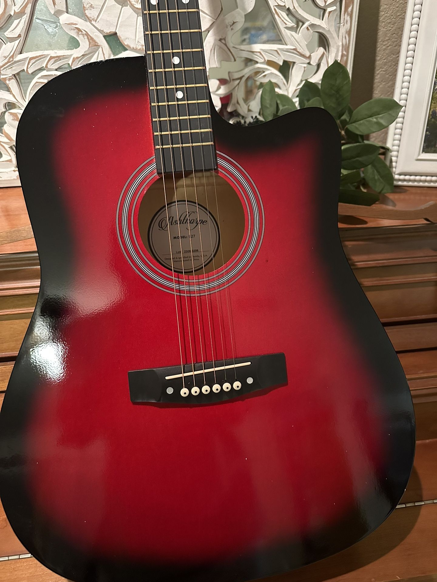 Full Size Red Acoustic Guitar with Cover, Pick, Strap, Tuner $140 Firm