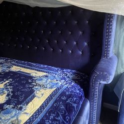 Beautiful king size complete bedroom blue velvet set - $1,500 firm