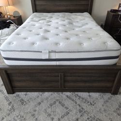 Queen Bed Frame, Mattress, Box Spring, and Carpet