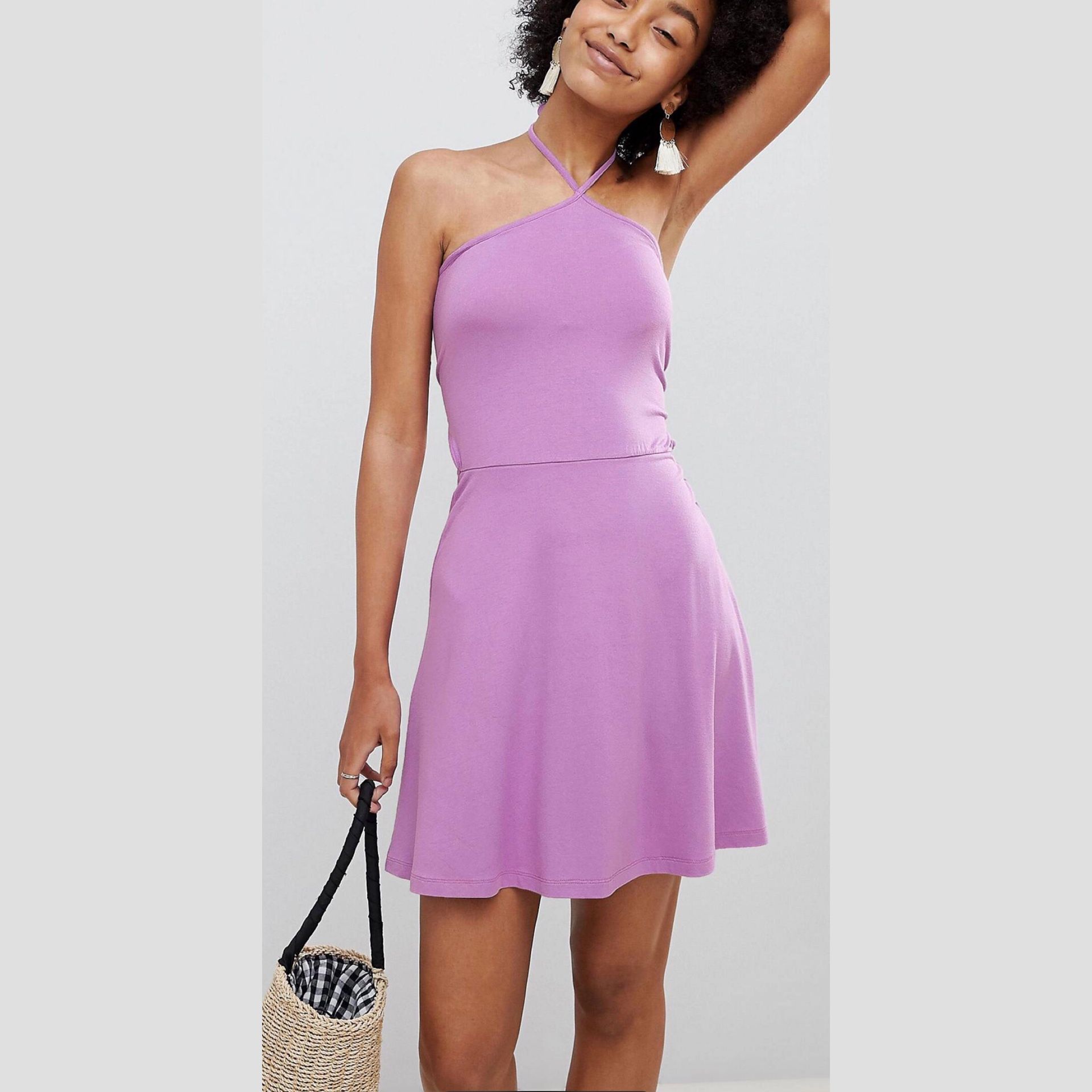 Lilac, halter, strappy back sundress