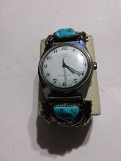 Timex Automatic Water Resistance Sterling Silver And Turquoise Native American Watch Band Used