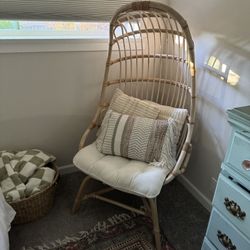World Market Natural Rattan Fallon Cocoon Chair with Cushion