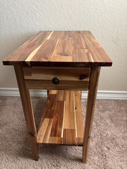 Solid Acacia 2 Tier Recliner End Table with Drawer Natural 23”H 13”W 22”D ( brand new)