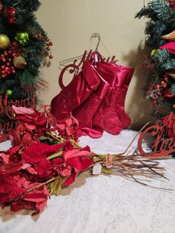 5 xmas stocking, fabric silk with glitter.