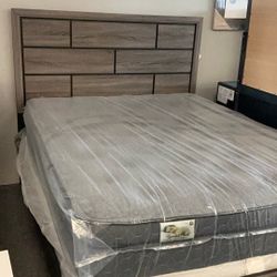 New Floor Model Grey 4 Pcs Bedroom . $1 Down . We Finance . Comes With Headboard , Dresser, Mirror, 1 Night Stand. We Have A Mattress Wholesale .