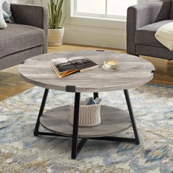 Round Coffee Table With 2-Tier Storage Shelves