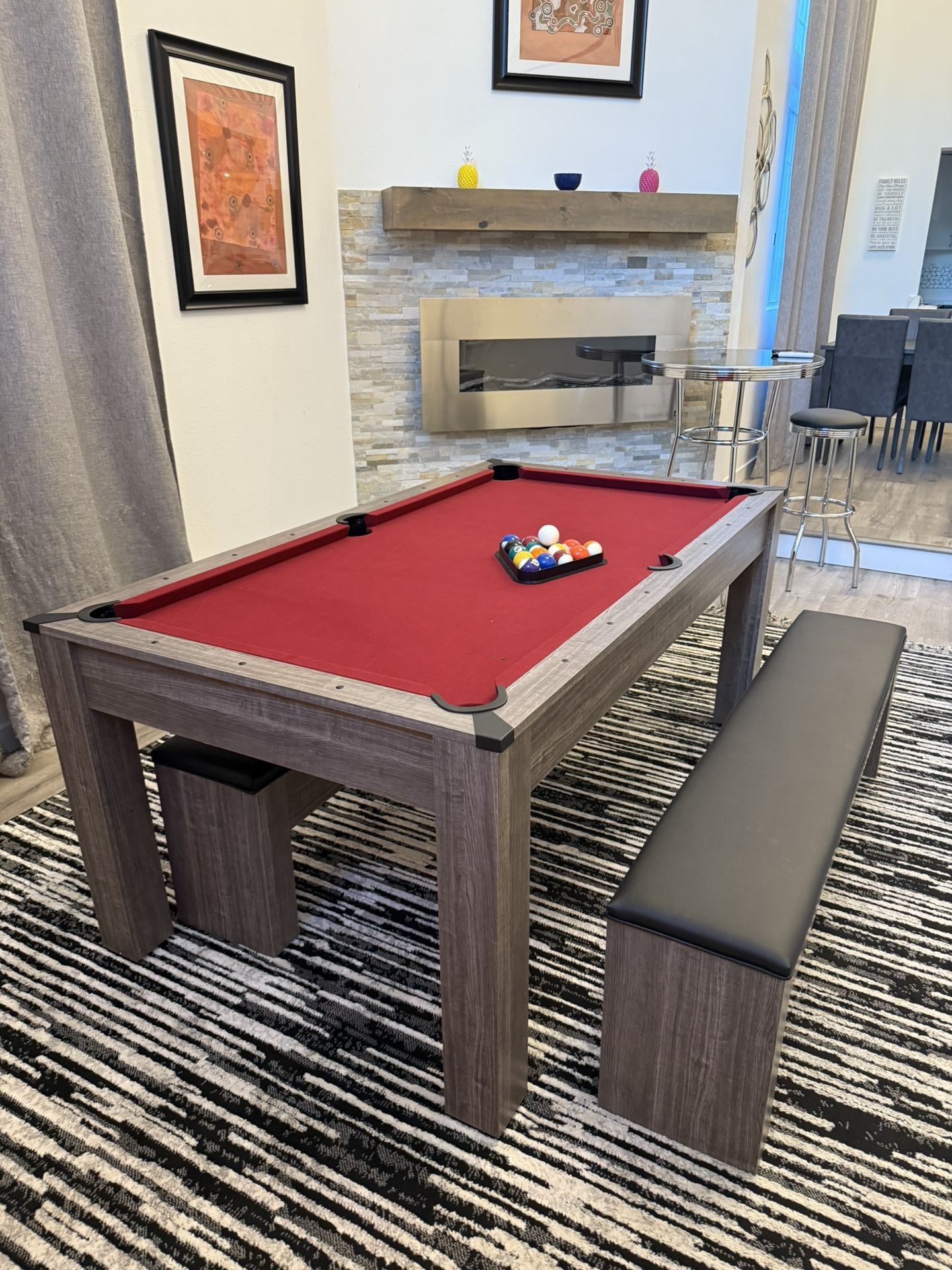 Pool Table With Two Benches 