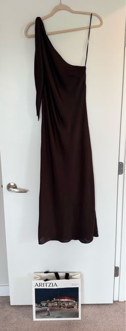Aritzia One Shoulder Satin Midi Dress – Medium – Espresso Brown