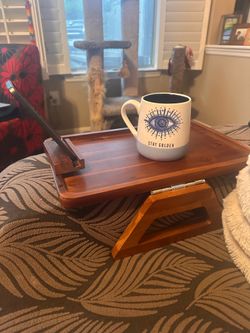Couch Arm Table with 360 Rotating Phone Holder - Sofa Arm Clip Table for Living Room - Sofa Armrest Tray Wide Couches - Wooden Side Tables for Eating 