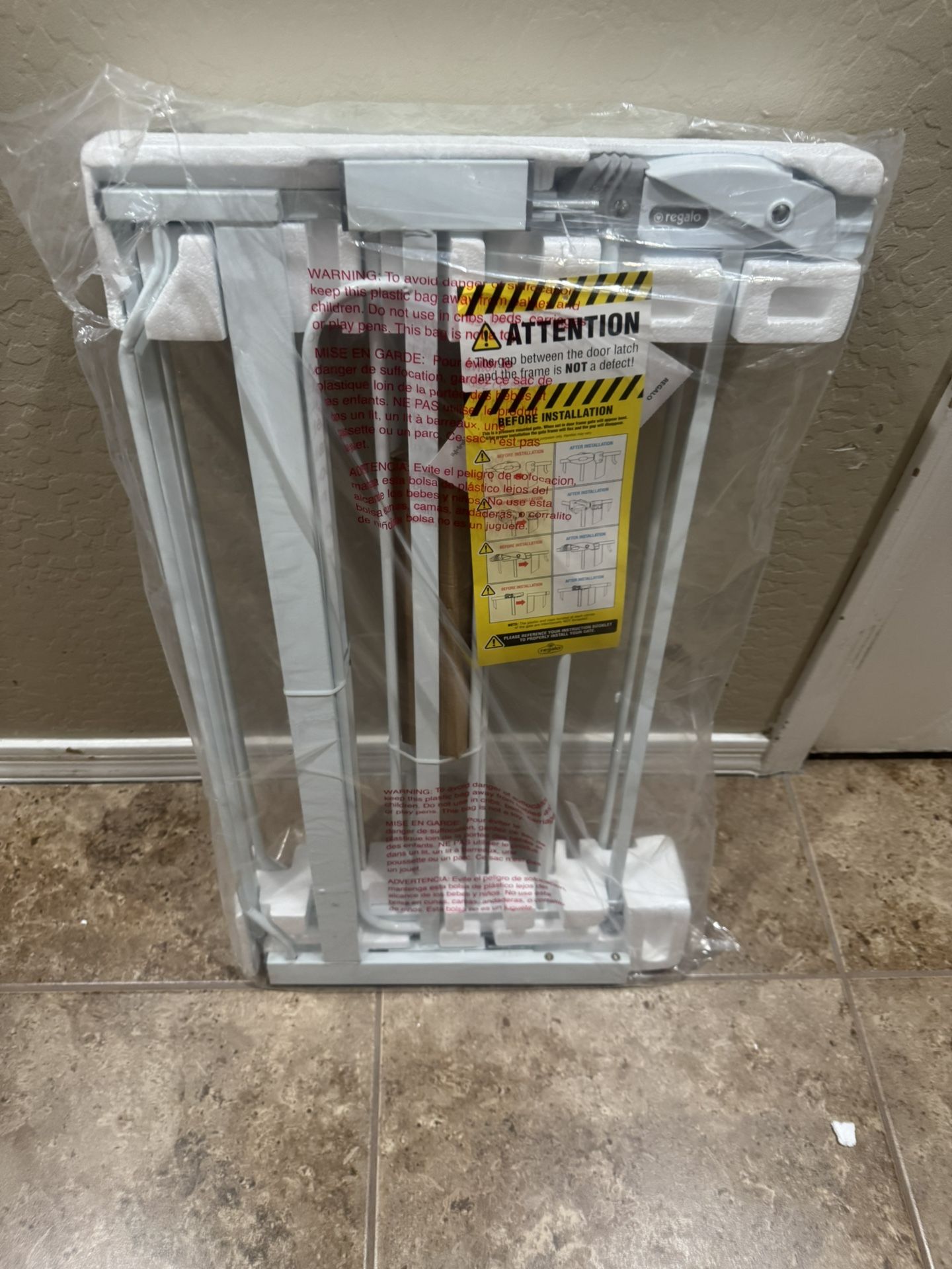 Regalo 56-Inch Extra WideSpan Walk Through Baby Gate, Includes 4-Inch, 8-Inch and 12-Inch Extension, 8 Piece Set - 4 Pack of Pressure Mounts and 4 Pac