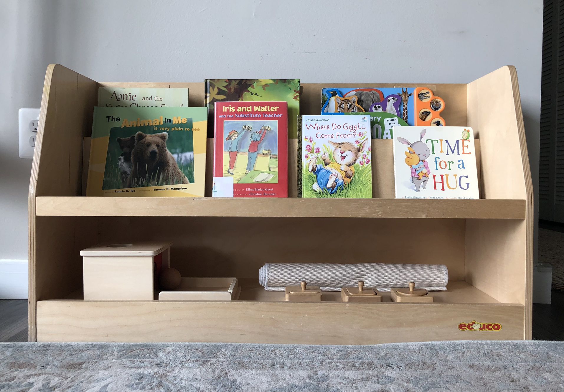 Montessori Children Wooden Book/ Activity Shelf