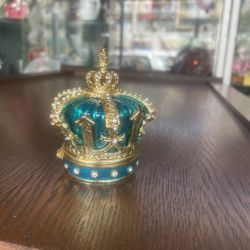 Vintage Enamel Crown Trinket Jewelry Box 