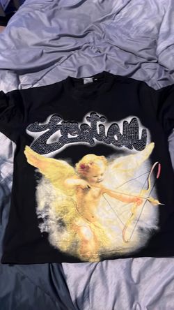 Black Graphic Tee with Angel Print