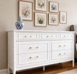 Vintage faux bamboo Hollywood regency style 7 drawer dresser credenza by Thomasville Allegro