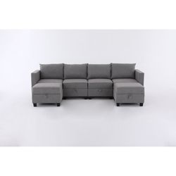 Grey Sectional Couch with Ottoman