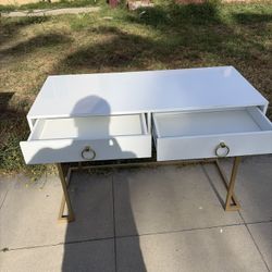 White Desk With Gold Trim