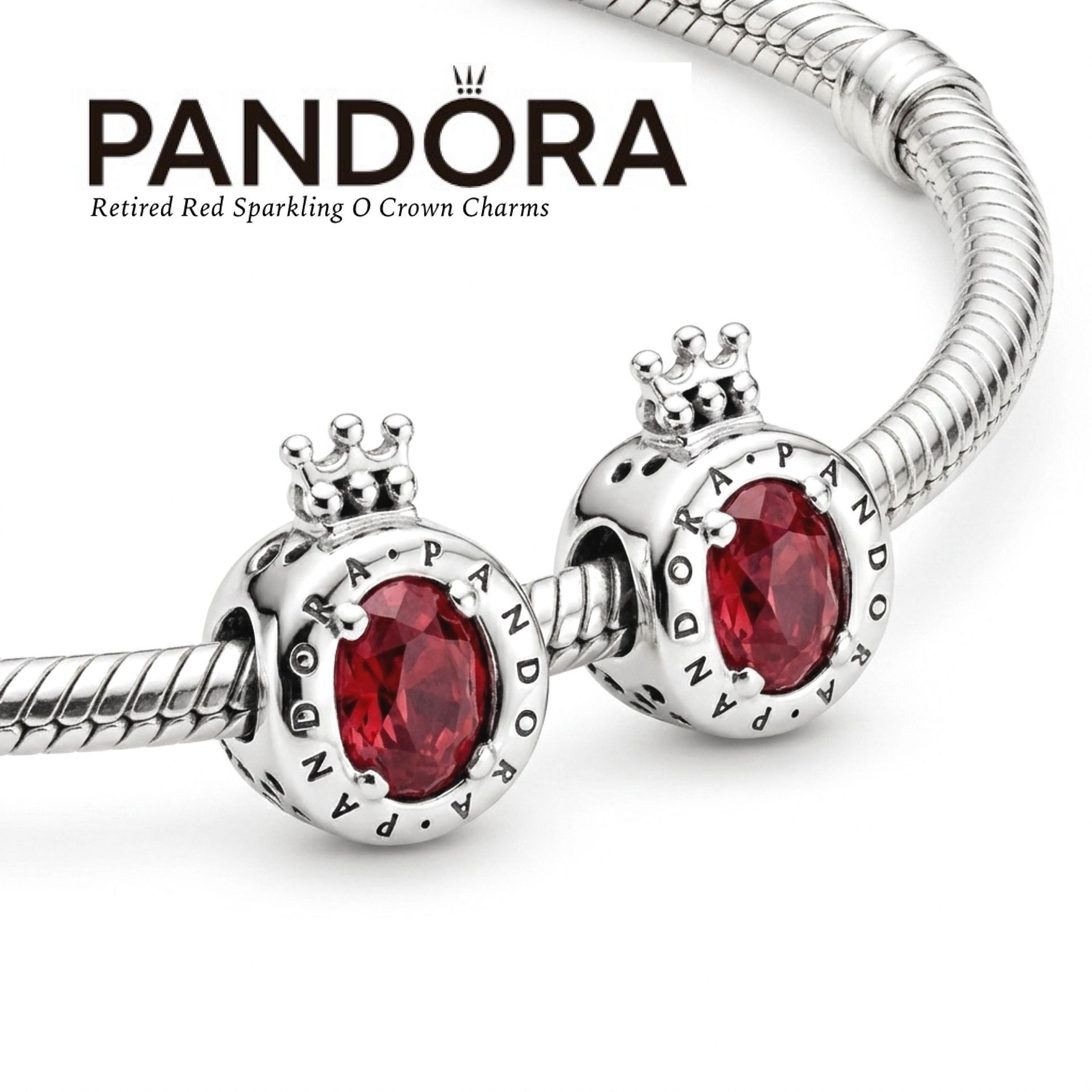 PANDORA Retired Red Sparkling O Crown Charms( 2pcs in one box)