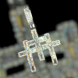 Iced-Out Triple Cross Pendant with Baguette Stones  