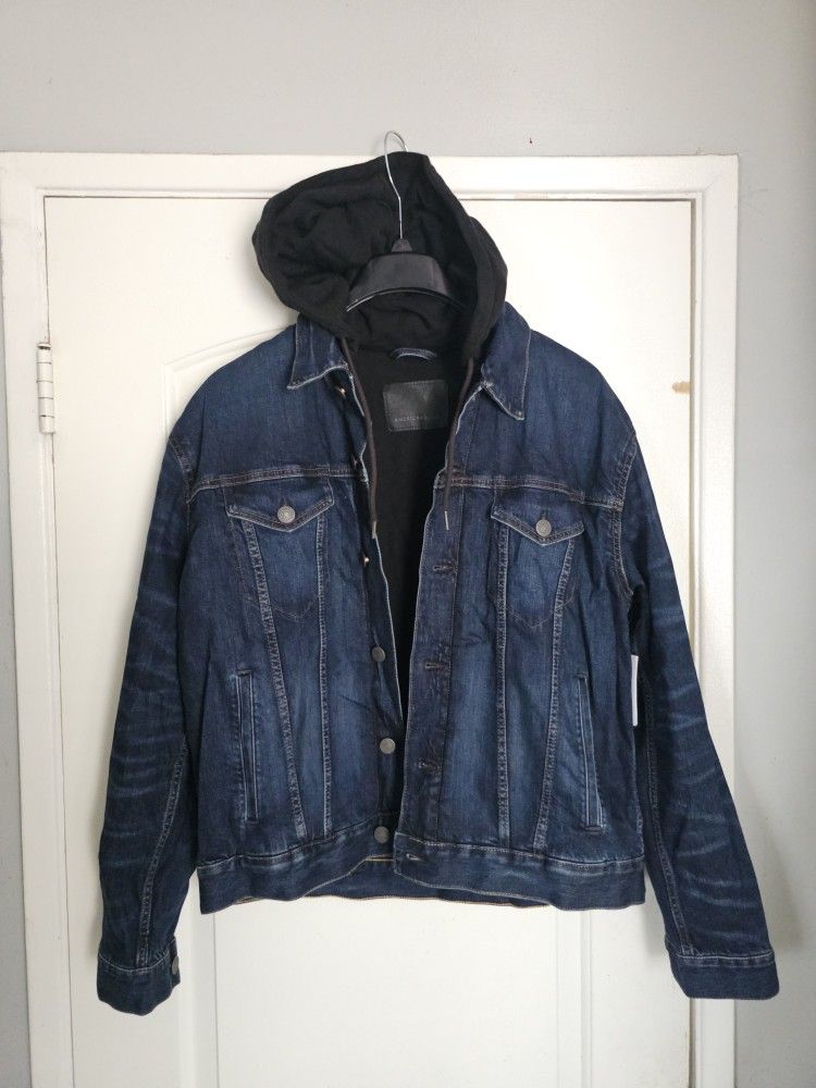 Men's American Eagle Denim Jacket Large Flex Hooded