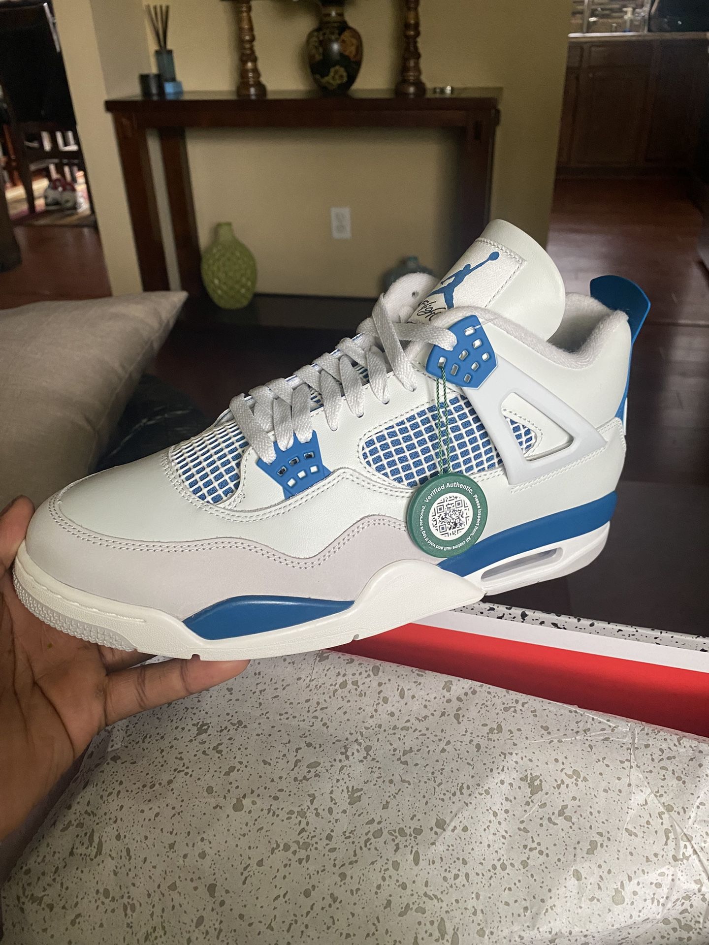 Jordan 4 Retro Off White Retro/Military Blue(CHECK DESCRIPTION)