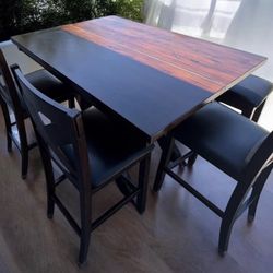 Solid Wood Dining Table Set with Bench, 3 Chairs & Extension Leaf