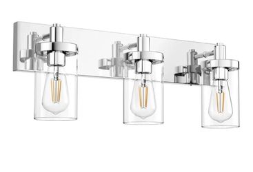 NEW Chrome 3 Light Vanity Light Fixture with Clear Shades New, Open Box