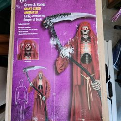 8 Foot Giant Animated Smoldering Reaper Of Souls New!