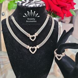 Sterling Silver 925 Necklace Bracelet and Ring Set