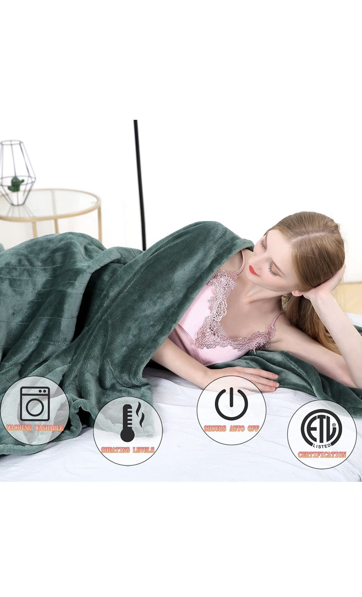 Heated Blanket 74”x84”Full Size Electric Blanket Throws Fast Heating 9 Heating Levels 9 Hours Auto Off Full Body Warming ETL Certified Machine Washabl