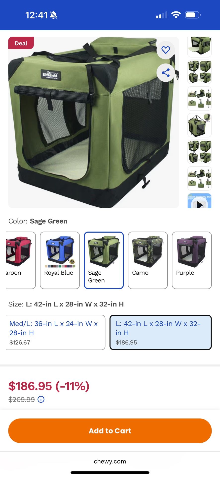 Portable Dog Crate 42”x28”x32