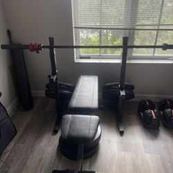 Bench Press, Weights And Bar. 