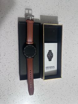Smart Watch with Brown Leather Band