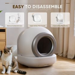 New Automatic Self-Cleaning Cat Litter Box with Plastic Pad, Smart Cat Litter Box with APP Control, White  New in box SCLB23-0413A-WT * Smart remote c