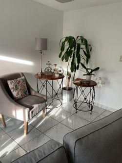 Teak Wood and Iron Nesting Tables 
