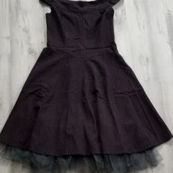 Vintage Morbid Threads Pinstripe Off Shoulder Tulle Dress XS