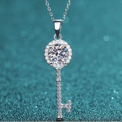Sterling Silver 925 Moissanite Key Pendant 