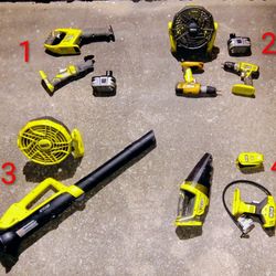 18v Ryobi Cordless Tool Bundles Drill Blower Fan Tire Pump Inverter Oscillating Saw Batteries Vacuum