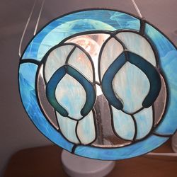 Down the Shore Unique , Glass Art ( Flip Flops  )