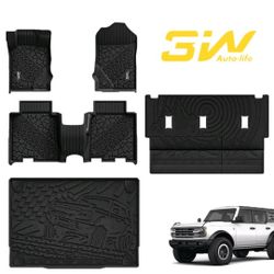 3W Ford Bronco 4 Door Floor Mats & Cargo Liner & Back Seat Cover for 2021-2025