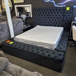 Brand New Queen Bed With Storage Black Velvet & Memory Foam Matt 10 inch $998
