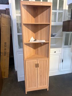 69" Tall Corner Shelf with Doors, 6-Tier Corner Storage Cabinet with Doors, Bathroom Floor Cabinet , Natural Oak