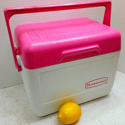 Vintage Rubbermaid GOTT 'Holiday Cruise Line' Tote 6 Lunch Box Cooler Ice Chest 6 Pack 1806 Pink Tiki