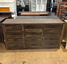 63 Inch Wide Rustic Farmhouse 12 Drawer Dresser, Vintage Wood Chest with Built-in Multi Power Outlet, Wood Dresser